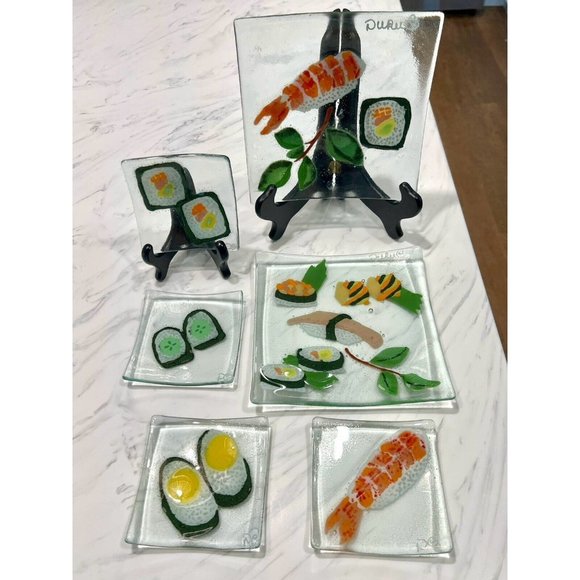 6Pc Duree Designs SUSHI Art Glass Serving Platter Plates Small Appetizer Dishes - Picture 3 of 8